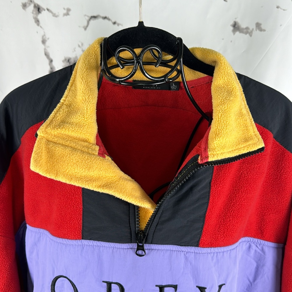 Obey Alpine Polar Anorak Jacket Colorblock Fleece Pullover 1/2 Zip Placket - Picture 5 of 10